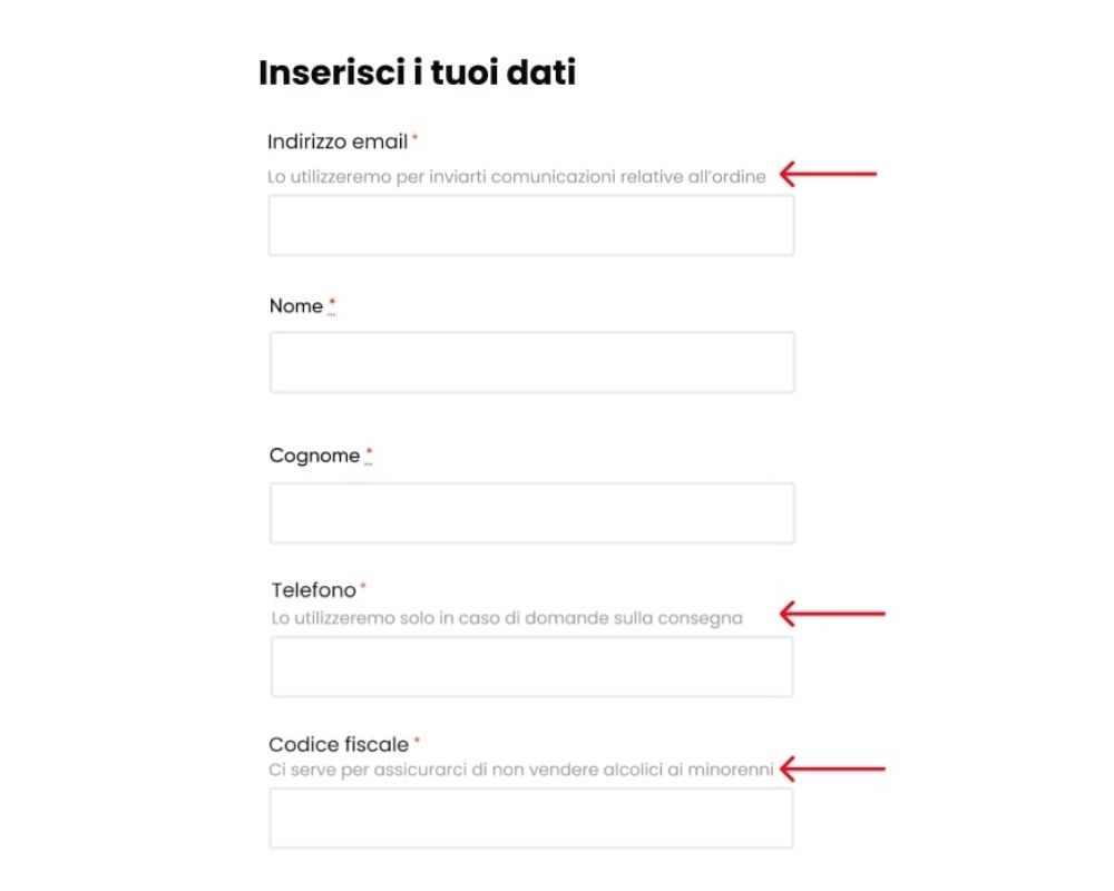 Esempi di microcopy nel form
